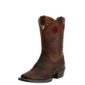 Ariat Kids' Western Roughstock Wide Square Toe Brown Oiled Rowdy Foot with 8" Upper 10014101